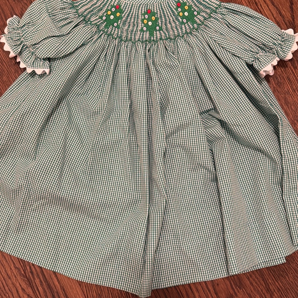 Green Gingham Smocked Kids Dress